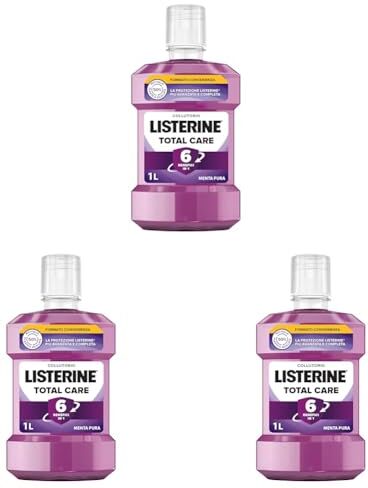 Listerine Collutorio Total Care, Collutorio al gusto di Menta Pura, Collutorio con 6 benefici in 1 per una pulizia accurata e un'igiene orale completa, 1L (Confezione da 3)