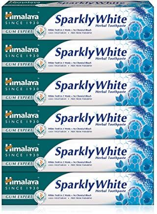 Himalaya Herbals Sparkly White Herbal Vegetarian Toothpaste for whitening teeth with advanced plague removal Anti-inflammatory 12-Hour Germ Protection-75ml (Pack of 6)