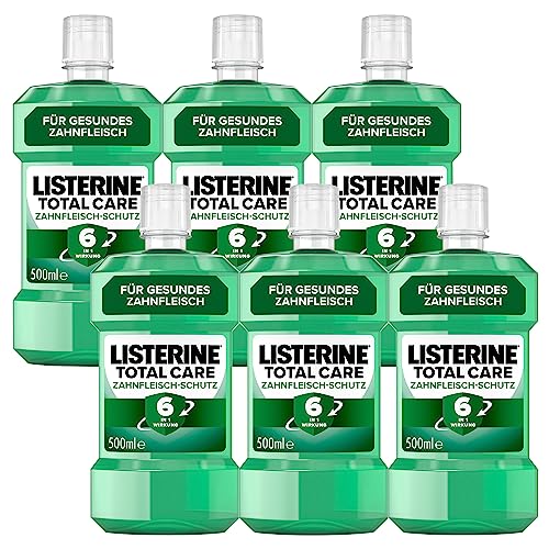 Listerine Total Care Protezione gengive (6 x 500 ml), protezione per la bocca contro i problemi gengivali con effetto 6 in 1, collutorio antibatterico rinforza i denti, fino a 24 ore di alito fresco