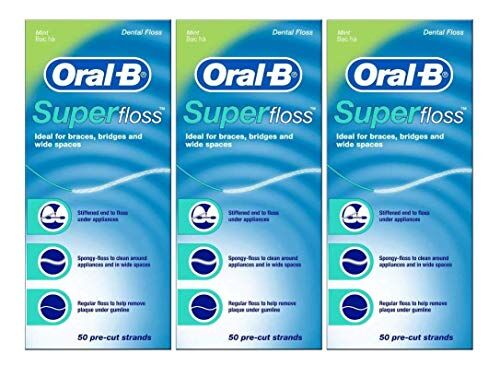 Oral-B Super Floss, filo interdentale, 50 fili pre-tagliati, menta (confezione da 3)