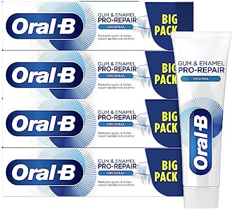 Oral-B Dentifricio Pro Repair, Gengive e Smalto, Neutralizza i batteri, Riduce le irritazioni Ripristina i minerali dello smalto, Original, 4 Confezioni X 100ml