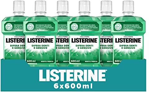 Listerine Collutorio Difesa Denti e Gengive, Al gusto di Menta Fresca, Collutorio gengive infiammate con Fluoruro, Igiene orale per Gengive sane, Confezione da 6 x 600 ml – Esclusiva Amazon