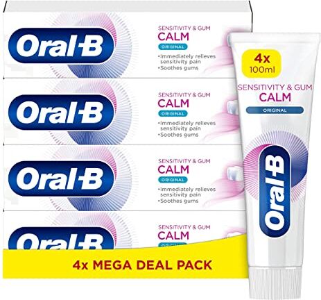 Oral-B Dentifricio Sensitivity & Gum Calm, Dona Sollievo da Sensibilità Dentale, Delicato sulle Gengive, per Denti Sensibili, Con Cartone Riciclabile, Original, 4 Confezioni X 100ml