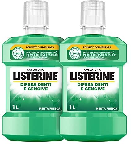 Listerine Collutorio Difesa Denti e Gengive, Al gusto di Menta Fresca, Collutorio gengive infiammate per denti forti, Con Fluoruro, Igiene orale per Gengive sane, Confezione da 2 x 1L