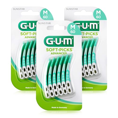 GUM SOFT-PICKS ADVANCED Scovolini Interdentali in Gomma/Per Rimuovere Placca e Residui di Cibo/Raggiunge facilmente anche i denti posterior (M [3x60])