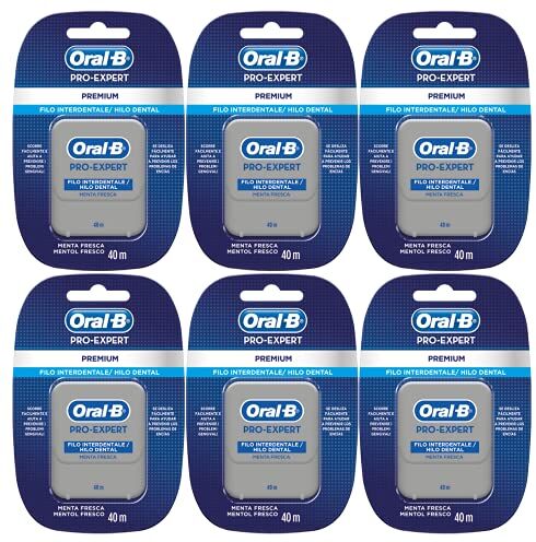 Oral-B Pro-Expert Premium, Filo Interdentale, Ideale per Denti Sensibili, Delicato sulle Gengive, Menta Fresca, Maxi Formato da 6 pezzi da 40 metri il pacchetto può variare