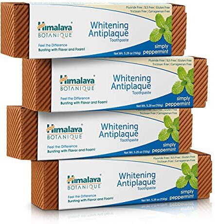 Himalaya Botanique Whitening simply Peppermint  Prevents germs and improves Oral & Dental health  Strenghtens teeth  All Natural, Fluoride & SLS free   100% Vegetarian and Vegan Friendly-150g (Pack of 4)