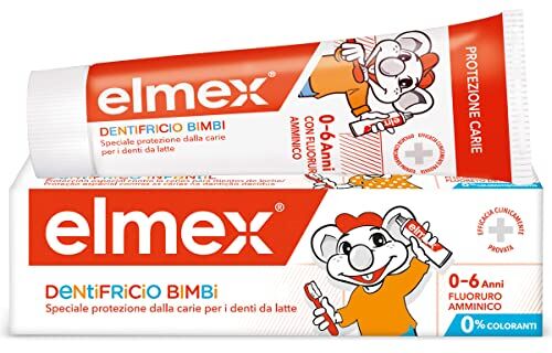 ELMEX Dentifricio Bimbi 0-6 Anni 50 ml I Con Concentrazione Ridotta di Fluoruro Amminico per Proteggere i Denti dei Bambini I Protezione Anticarie Speciale per i Denti da Latte, 0% Coloranti