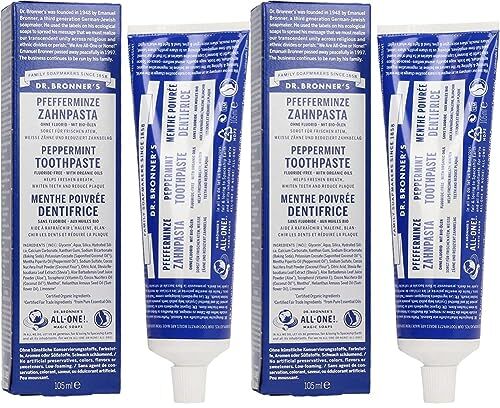 Dr. Bronner's Dentifricio, Grammi, Blu, Menta Piperita, 105 ml (Confezione da 2)