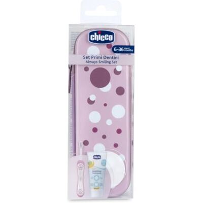 Chicco Set Primi Dentini Set Spazzolino e Dentifricio per Bambini, Con Pratico Astuccio, Chicco Set Primi Dentini Set Spazzolino e Dentifricio per Bambini, Con Pratico Astuccio,