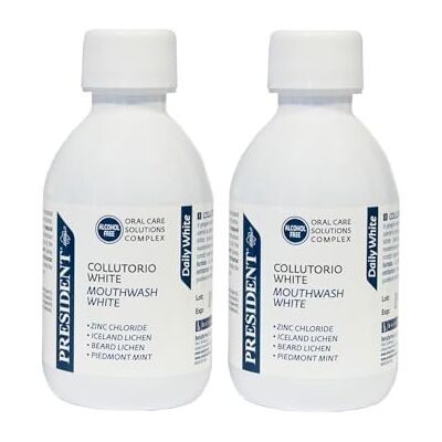President KIT 2 COLLUTORIO WHITE ad azione sbiancante professionale. Denti più bianchi, efficace azione antibatterica, antiplacca e antitartaro. Gusto menta, rinfrescante antialitosi. 2X200ml President KIT 2 COLLUTORIO WHITE ad azione sbiancante professionale. Denti più bianchi, efficace azione antibatterica, antiplacca e antitartaro. Gusto menta, rinfrescante antialitosi. 2X200ml