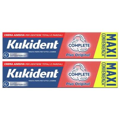Kukident Complete Plus Original MAXI Crema Adesiva Aroma Menta Leggera, 2x65g Kukident Complete Plus Original MAXI Crema Adesiva Aroma Menta Leggera, 2x65g