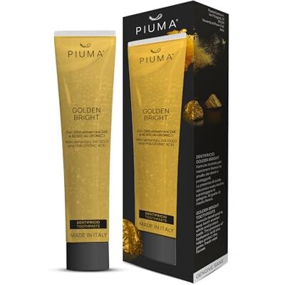 PIUMA Dentifricio Sbiancante Professionale con Acido Ialuronico e Oro 24k per Denti Bianchi, Sbiancante Denti, Dentifricio Naturale in Packaging Riciclabile 75 ml PIUMA Dentifricio Sbiancante Professionale con Acido Ialuronico e Oro 24k per Denti Bianchi, Sbiancante Denti, Dentifricio Naturale in Packaging Riciclabile 75 ml