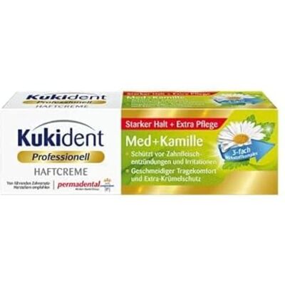 Kukident Crema adesiva Med + camomilla, detergente per denti, confezione da 1 (1 x 40 g) Kukident Crema adesiva Med + camomilla, detergente per denti, confezione da 1 (1 x 40 g)