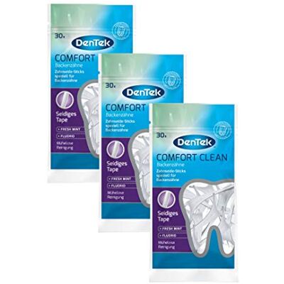 Dentek Comfort Clean Bastoncini per Filo interdentale, appositamente progettati per molari, Pulizia dei Denti degli spazi interdentali Posteriori, Sapore di Menta, fluoruro, stuzzicadenti, 3 x 30 Dentek Comfort Clean Bastoncini per Filo interdentale, appositamente progettati per molari, Pulizia dei Denti degli spazi interdentali Posteriori, Sapore di Menta, fluoruro, stuzzicadenti, 3 x 30