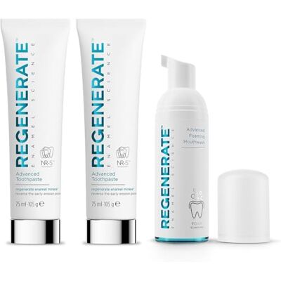 Regenerate Kit Completo Cura Dentale, 2 Dentifrici Avanzati + 1 Collutorio, Rigenera i Minerali dello Smalto, Protezione Carie, Ripristina il Bianco, Contrasta l’Erosione, Tecnologia NR-5™,Gusto Menta Regenerate Kit Completo Cura Dentale, 2 Dentifrici Avanzati + 1 Collutorio, Rigenera i Minerali dello Smalto, Protezione Carie, Ripristina il Bianco, Contrasta l’Erosione, Tecnologia NR-5™,Gusto Menta