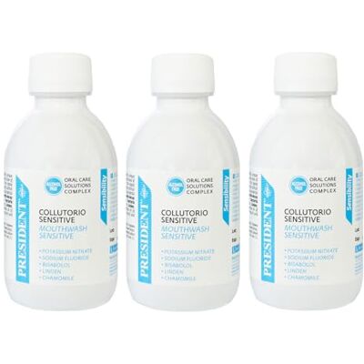 President KIT 3 COLLUTORIO SENSITIVE per denti e gengive sensibili. Azione lenitiva, calmante. Antiplacca e anticarie. 3X200ml President KIT 3 COLLUTORIO SENSITIVE per denti e gengive sensibili. Azione lenitiva, calmante. Antiplacca e anticarie. 3X200ml