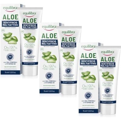 Equilibra Igiene Dentale, Aloe Dentifricio Multiattivo, Dentifricio Aloe Vera in Gel Delicato dal Gusto Fresco, Aiuta a Proteggere da Carie, Tartaro e Disturbi Gengivali, 3 Pezzi da 75 ml Equilibra Igiene Dentale, Aloe Dentifricio Multiattivo, Dentifricio Aloe Vera in Gel Delicato dal Gusto Fresco, Aiuta a Proteggere da Carie, Tartaro e Disturbi Gengivali, 3 Pezzi da 75 ml