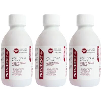 President KIT 3 COLLUTORIO ACTIVE Contrasta infiammazioni e sanguinamento gengivali e la formazione della placca. Senza Alcool. 3X200ml President KIT 3 COLLUTORIO ACTIVE Contrasta infiammazioni e sanguinamento gengivali e la formazione della placca. Senza Alcool. 3X200ml