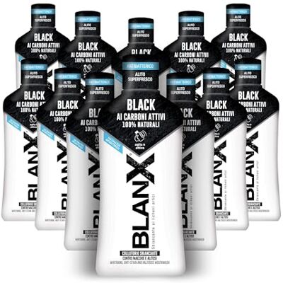 BLANX , Collutorio Black, Collutorio Sbiancante Antimacchia, Ai Carboni Attivi e Licheni Islandici 100% Naturali, Con Zinco PCA Antibatterico, Rimuove Macchie Superficiali e Contro Alitosi, 12x500ml BLANX , Collutorio Black, Collutorio Sbiancante Antimacchia, Ai Carboni Attivi e Licheni Islandici 100% Naturali, Con Zinco PCA Antibatterico, Rimuove Macchie Superficiali e Contro Alitosi, 12x500ml
