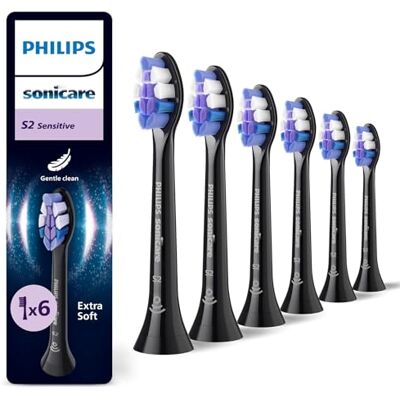Philips Sonicare S2 Sensitive, Testine di ricambio originali, nero, confezione da 6, Philips Sonicare S2 Sensitive, Testine di ricambio originali, nero, confezione da 6,