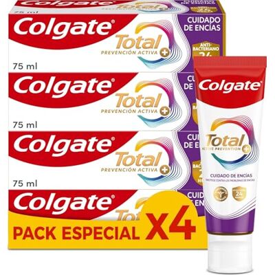 Colgate Totale prevenzione attiva + cura gengive dentifricio 4 x 75 ml 3 volte più efficace combattendo la causa principale* dei problemi orali più comuni Colgate Totale prevenzione attiva + cura gengive dentifricio 4 x 75 ml 3 volte più efficace combattendo la causa principale* dei problemi orali più comuni