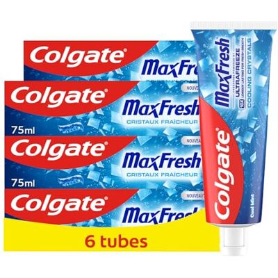 Colgate Dentifricio Max Fresh 6x75ml (Consegna in 48 Ore), Dentifricio Rinfrescante, Alito Fresco, Protezione contro la Carie, Denti Bianchi e Puliti Colgate Dentifricio Max Fresh 6x75ml (Consegna in 48 Ore), Dentifricio Rinfrescante, Alito Fresco, Protezione contro la Carie, Denti Bianchi e Puliti