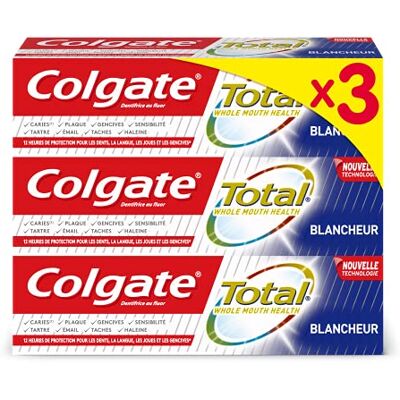 Colgate Dentifricio totale bianchezza, elimina la placca dentale e le attività sulla superficie dei denti 12 ore di protezione sui denti, lingua, gengive 75 ml lotto 3, (lotto 3) Colgate Dentifricio totale bianchezza, elimina la placca dentale e le attività sulla superficie dei denti 12 ore di protezione sui denti, lingua, gengive 75 ml lotto 3, (lotto 3)