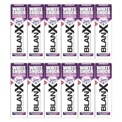 BLANX White Shock Purple Corrector, Dentifricio Dual Color, Riduce Efficacemente L'Ingiallimento, Con Tecnologia Actilux e Color Correction, Delicato Su Smalto e Gengive, 2x75ml BLANX White Shock Purple Corrector, Dentifricio Dual Color, Riduce Efficacemente L'Ingiallimento, Con Tecnologia Actilux e Color Correction, Delicato Su Smalto e Gengive, 2x75ml