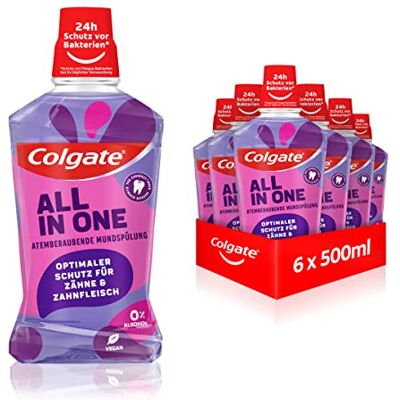 Colgate Balsamo per bocca All In one 6 x 500 ml – per una freschezza immediata e duratura e protezione della carie – pulizia antibatterica della bocca e dei denti senza alcool ** per una protezione Colgate Balsamo per bocca All In one 6 x 500 ml – per una freschezza immediata e duratura e protezione della carie – pulizia antibatterica della bocca e dei denti senza alcool ** per una protezione