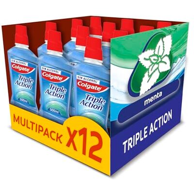 Colgate Collutorio Triple Action 12 x 500 ml, aiuta a Combattere l'Alito Cattivo, Riduce Efficacemente i Batteri, Collutorio al Fluoro, Clinicamente Testato dai Dentisti Colgate Collutorio Triple Action 12 x 500 ml, aiuta a Combattere l'Alito Cattivo, Riduce Efficacemente i Batteri, Collutorio al Fluoro, Clinicamente Testato dai Dentisti