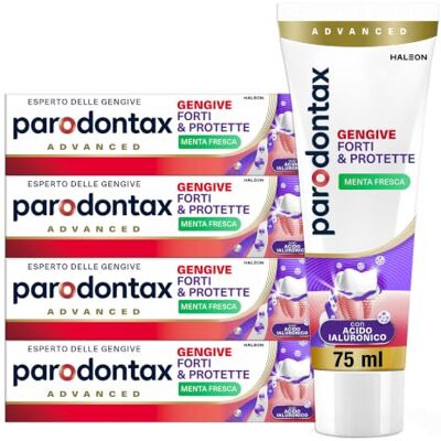 Parodontax Gengive Forti & Protette, Dentifricio Acido Ialuronico, 4x75 ml Menta Fresca Parodontax Gengive Forti & Protette, Dentifricio Acido Ialuronico, 4x75 ml Menta Fresca