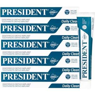President KIT 5 DENTIFRICIO ORTHO-IMPLANT per portatori di apparecchi ortodontici, impianti dentali, protesi. Azione anti carie. massima protezione da irritazioni gengivali. RDA 30. 5X75ml President KIT 5 DENTIFRICIO ORTHO-IMPLANT per portatori di apparecchi ortodontici, impianti dentali, protesi. Azione anti carie. massima protezione da irritazioni gengivali. RDA 30. 5X75ml