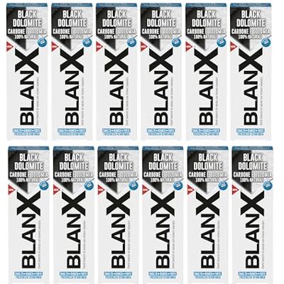 BLANX , Dentifricio Black Dolomite, Dentifricio Sbiancante, Con Carboni Attivi, Licheni Islandici, Dolomia 00% Naturali, Freschezza Istantanea e Duratura, Vegan Friendly, 2x75ml BLANX , Dentifricio Black Dolomite, Dentifricio Sbiancante, Con Carboni Attivi, Licheni Islandici, Dolomia 00% Naturali, Freschezza Istantanea e Duratura, Vegan Friendly, 2x75ml