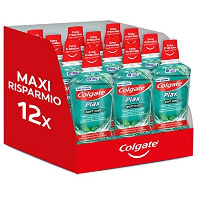 Colgate Collutorio Plax Soft Mint Green Maxi Formato 12 x 500 ml I Con Ingrediente Antibatterico I Protezione dalla Placca per 24H I Gusto Menta I Rilascia una nuova piacevole sensazione di freschezza Colgate Collutorio Plax Soft Mint Green Maxi Formato 12 x 500 ml I Con Ingrediente Antibatterico I Protezione dalla Placca per 24H I Gusto Menta I Rilascia una nuova piacevole sensazione di freschezza