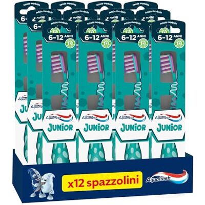 Aquafresh Junior, Spazzolino Denti per Bambini 6-12 anni, Denti da Latte e Permanenti, Setole Morbide, Pulizia Efficace, Collo Flessibile, Pacco da 12 Aquafresh Junior, Spazzolino Denti per Bambini 6-12 anni, Denti da Latte e Permanenti, Setole Morbide, Pulizia Efficace, Collo Flessibile, Pacco da 12