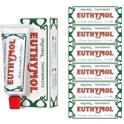Euthymol Originale Dentifricio 75ml x 6, Anti-Plaquo, Antibatterico, Protezione della Cavità, Pulizia e Sano I Denti e Gengive, Mentolo Rinfrescante, Cure Orali Daily Enamel Euthymol Originale Dentifricio 75ml x 6, Anti-Plaquo, Antibatterico, Protezione della Cavità, Pulizia e Sano I Denti e Gengive, Mentolo Rinfrescante, Cure Orali Daily Enamel