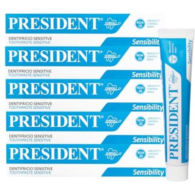 President KIT 5 DENTIFRICIO SENSITIVE per Denti Sensibili. Delicato, dona rapido sollievo alla sensibilità dentale e protegge le gengive. RDA 20. 5x75ml President KIT 5 DENTIFRICIO SENSITIVE per Denti Sensibili. Delicato, dona rapido sollievo alla sensibilità dentale e protegge le gengive. RDA 20. 5x75ml