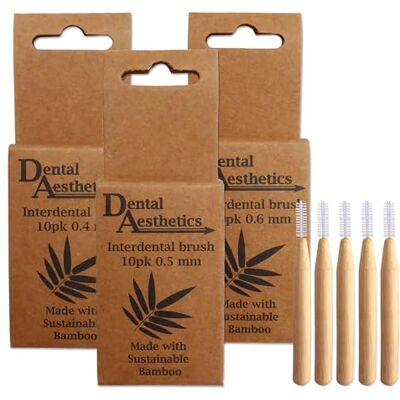 Dental Aesthetics Spazzole interdentali in bambù, 3 confezioni ~ 10 pennelli per confezione (0,4 mm, 0,5 mm e 0,6 mm) Dental Aesthetics Spazzole interdentali in bambù, 3 confezioni ~ 10 pennelli per confezione (0,4 mm, 0,5 mm e 0,6 mm)