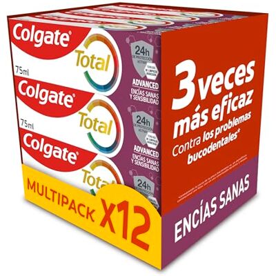 Colgate Total Advanced gengive sane e sensibilità, dentifricio, 12 pzx75 ml, protegge le zone sensibili dei denti, aiuta a prevenire problemi di gengive, 24 ore di difesa antibatterica Colgate Total Advanced gengive sane e sensibilità, dentifricio, 12 pzx75 ml, protegge le zone sensibili dei denti, aiuta a prevenire problemi di gengive, 24 ore di difesa antibatterica