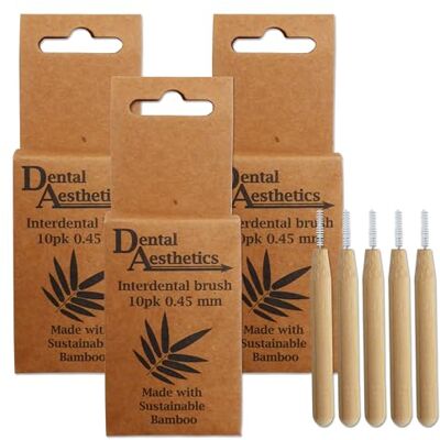 Dental Aesthetics Spazzole interdentali in bambù, 3 confezioni ~ 10 pennelli per confezione (0,45 mm) Dental Aesthetics Spazzole interdentali in bambù, 3 confezioni ~ 10 pennelli per confezione (0,45 mm)