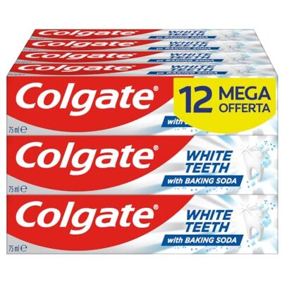Colgate Dentifricio White Teeth 12 x 75 ml dentifricio sbiancante contribuisce a rimuovere le macchie superficiali combatte la carie sapore di menta fresca Colgate Dentifricio White Teeth 12 x 75 ml dentifricio sbiancante contribuisce a rimuovere le macchie superficiali combatte la carie sapore di menta fresca