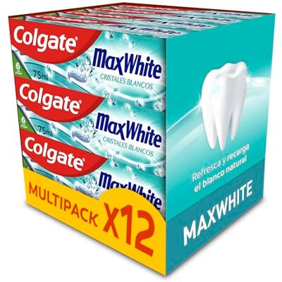 Colgate Max White Cristalli Bianchi Dentifricio Sbiancante, Confezione da 12 Pezzi x 75 ml, Salute Orcodentale Completa, Dentifricio Sbiancante con Protezione contro le Carie, Alito Fresco Colgate Max White Cristalli Bianchi Dentifricio Sbiancante, Confezione da 12 Pezzi x 75 ml, Salute Orcodentale Completa, Dentifricio Sbiancante con Protezione contro le Carie, Alito Fresco