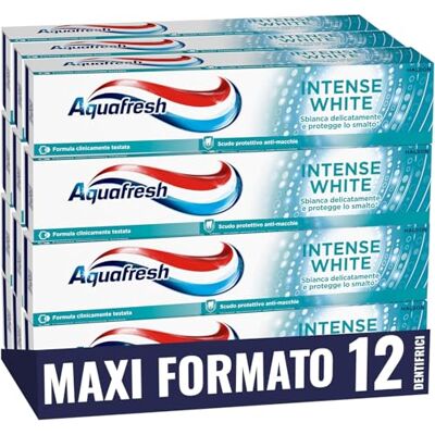 Aquafresh Intense White, Dentifricio Sbiancante, Pacco 12x75 ml Aquafresh Intense White, Dentifricio Sbiancante, Pacco 12x75 ml