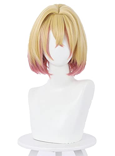 RONGYEDE Anime Noleggia una ragazza Nanami Mami Cosplay Parrucca corta 32cm Giallo Gradiente Rosa Resistente al calore Fibra Anime Parrucche Halloween