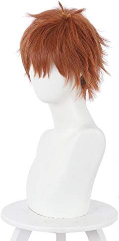 LINLINCD -Kinoshita Kazuya anime Noleggia una fidanzata Cosplay parrucca marrone corto capelli in fibra resistente al calore+Wig Cap Party Men