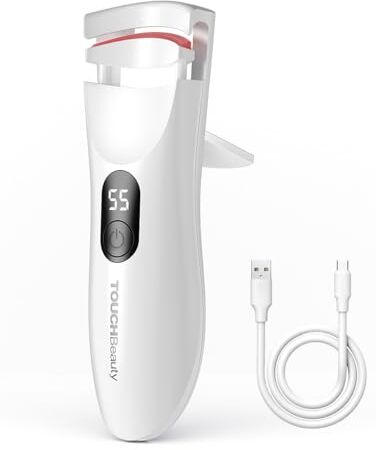 TOUCHBeauty Piegaciglia riscaldata con indicatore LED, piegaciglia elettrico con 3 impostazioni di temperatura, oscillazione naturale con silicone riscaldante, riscaldamento rapido 10 secondi e lunga