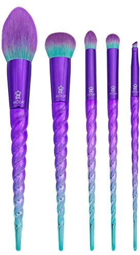 Moda Royal & Langnickel Set di 5 pennelli da trucco Mythical Wild, comprendente: fard, carnagione, ombreggiatura bombata, piega e eyeliner angolari, colore: Viola-Teal