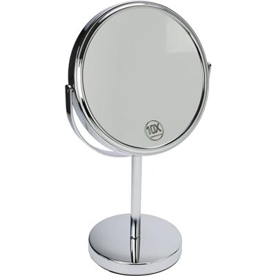 Fantasia Specchio da terra rotondo, con ingrandimento normale e 10x, diametro 18 cm, altezza 32 cm, in metallo e argento Fantasia Specchio da terra rotondo, con ingrandimento normale e 10x, diametro 18 cm, altezza 32 cm, in metallo e argento