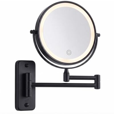 Relaxdays Specchio da parete per trucco LED nero Specchietto 10x ruotabile 360° Ø 20 cm metallo batteria ricaricabile USB Relaxdays Specchio da parete per trucco LED nero Specchietto 10x ruotabile 360° Ø 20 cm metallo batteria ricaricabile USB